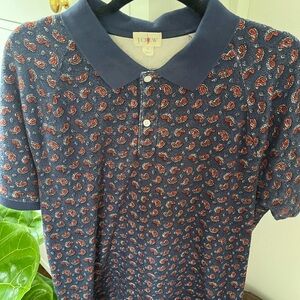 J. Crew Men's Blue and Red Paisley Terrycloth Polo Shirt